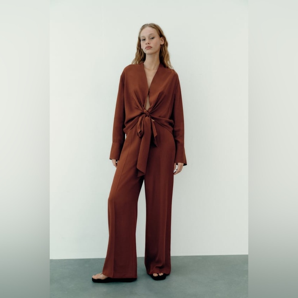 ZARA MULTI-POSITIONAL ASYMMETRIC BLOUSE & WIDE LEG PANTS SET (NEW w/o Tags)